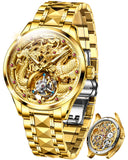 OUPINKE 3176 Men's Luxury Gold-Tone Dragon Tourbillon Dress Watch