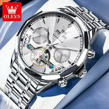 OLEVS 6619 Automatic Watches for Men Luxury Dress Waterproof Self Winding Mechanical Chronograph Diamond Stainless Steel Luminous Date Skeleton Tourbillon Mens Watches Gift Reloj Para Hombre