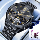 OLEVS 6620 Automatic Watches for Men Self Winding Mechanical Skeleton Luxury Dress Chronograph Gold Plated Stainless Steel Calendar Moon Phase Waterproof Luminous Mens Wrist Watches Reloj Para Hombre