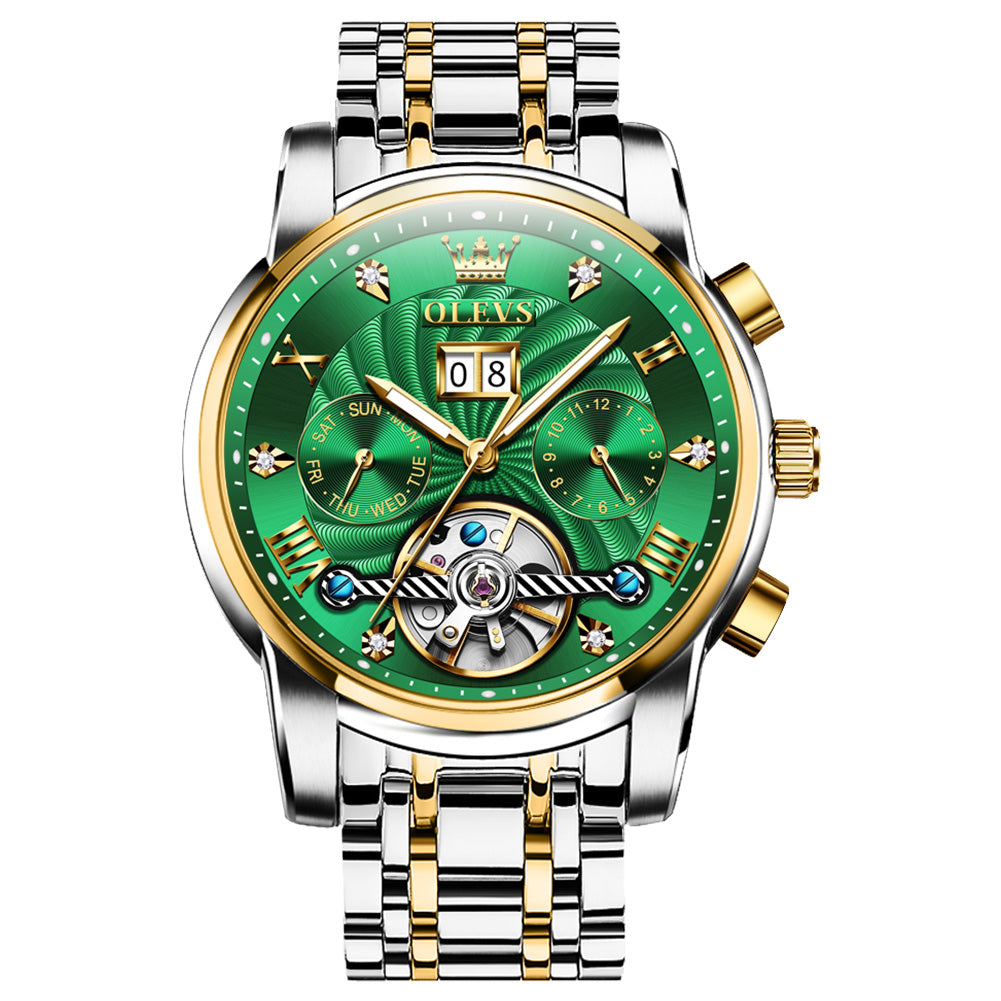 Two Tone Strap - Green Dial Gold Trim
