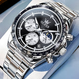 OLEVS 2945 Watches For Men Business Dress Luxury Casual Analog Quartz Stainless Steel Waterproof Luminous Date Men Wrist Watches Reloj Para Hombre Black Dial