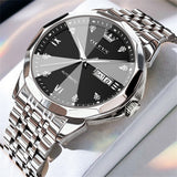 OLEVS 9982 Automatic Watches for Men Self Winding Mechanical Luxury Dress Stainless Steel Two Tone Strap Diamond Waterproof Luminous Date Mens Wrist Watches Reloj Para Hombre Black/Blue/Gold/White