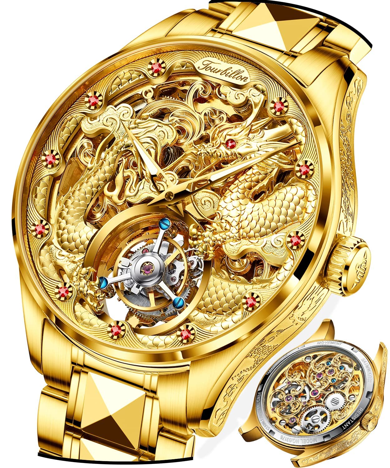 OLEVS 3176 Men Automatic Watch Diamond Skeleton Mechanical Original Luxury Self Winding Moon Phase Calendar Waterproof Wrist Watch for Men - gold OLEVS 3176 Men Automatic Watch Diamond Skeleton Mechanical Original Luxury Self Winding Moon Phase Calendar Waterproof Wrist Watch for Men - gold