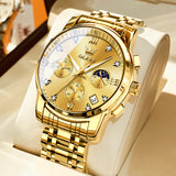 OLEVS 2858 Men's Watch, Business Chronograph Formal Stainless Steel Watch, Pointer Quartz Waterproof Luminous Men's Watch, Black and Blue Tone Stylish Holiday Gift