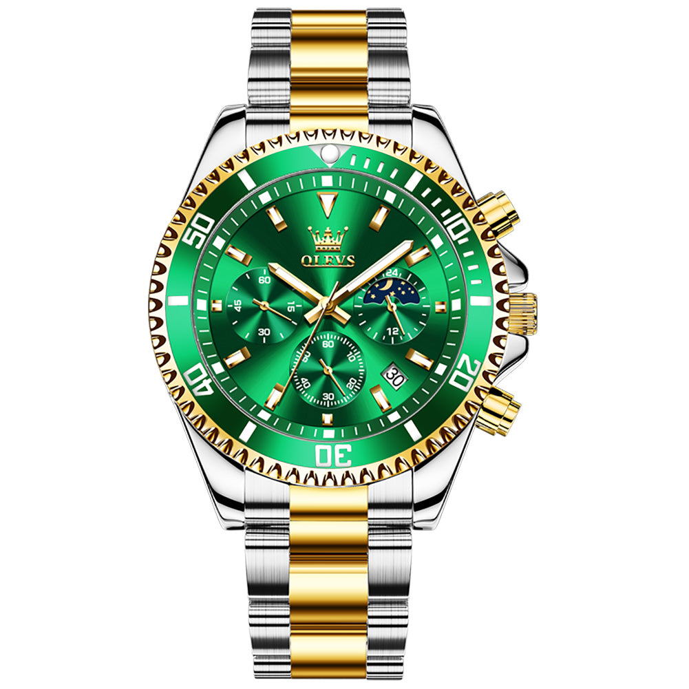 Two Tone Strap - Green Dial Gold Trim