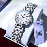 OLEVS 5575 Watches for Womens Analog Quartz Silver Strap Fashions Classic Dress Stainless Steel Date Waterproof Casual Ladies Watches Gift Womens Wrist Watches Reloj Para Mujer White/Pink/Purple