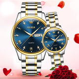OLEVS 5563Couple Watch Valentines Couple Matching Watches His and Her Couple Set Wrist Watch Men and Women Lovers Wedding Waterproof Romantic Gifts Set of 2