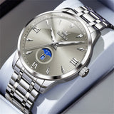 OLEVS 3646 Watches for Men Diamond Business Dress Casual Analog Quartz Stainless Steel Waterproof Luminous Day Date Men Wrist Watches Reloj Para Hombre White Dial