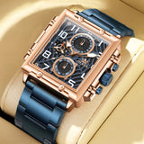OLEVS 2958 Watches for Men Business Dress Chronograph Analog Quartz Square Dial Stainless Steel Waterproof Luminous Date Fashion Mens Wrist Watches Reloj Para Hombre