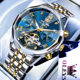 OLEVS 6620 Automatic Watches for Men Self Winding Mechanical Skeleton Luxury Dress Chronograph Gold Plated Stainless Steel Calendar Moon Phase Waterproof Luminous Mens Wrist Watches Reloj Para Hombre