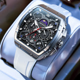 OLEVS 2942 Watches for Men Chronograph Waterproof Luxury Dress Quartz Silicon Strap Multifunction Moon Phase Calendar Luminous Men Wrist Watches Reloj Para Hombre Black/Red