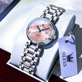 OLEVS 5575 Watches for Womens Analog Quartz Silver Strap Fashions Classic Dress Stainless Steel Date Waterproof Casual Ladies Watches Gift Womens Wrist Watches Reloj Para Mujer White/Pink/Purple