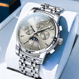 OLEVS 6633 Mens Watches Automatic Luxury Big Face Multi Calendar Stainless Steel Waterproof Luminous Wrist Watch for Men