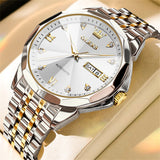 OLEVS 9982 Automatic Watches for Men Self Winding Mechanical Luxury Dress Stainless Steel Two Tone Strap Diamond Waterproof Luminous Date Mens Wrist Watches Reloj Para Hombre Black/Blue/Gold/White