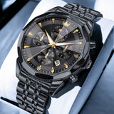 OLEVS 3673 Watches For Men Business Dress Luxury Casual Chronograph Multifunction Analog Quartz Stainless Steel Waterproof Luminous Moon Phase Date Men Wrist Watches Reloj Para Hombre White Dial