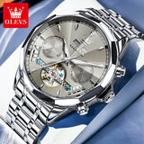 OLEVS 6619 Automatic Watches for Men Luxury Dress Waterproof Self Winding Mechanical Chronograph Diamond Stainless Steel Luminous Date Skeleton Tourbillon Mens Watches Gift Reloj Para Hombre