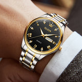 OLEVS 5563 Watches for Men Business Dress Analog Quartz Luxury Black Stainless Steel Waterproof Luminous Classic with Date Mens Wrist Watches Reloj para Hombre
