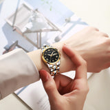 OLEVS Women's Casual Wrist Watch Classic Elegant rhinestone Small Face Band Analog Quartz Ladies Dress Watch Luxury Stainless Steel Luminous with Calendar Date, Christmas Gifts for Her Reloj para Mujer White/Blue/Grey Dial