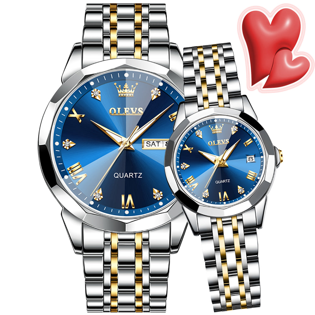 Two Tone Strap-Blue Dial Silver Trim