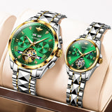 OLEVS 3186+3202 Couple Pair Watches Set Automatic Mechanical Self Winding Dress Matching Watch for His and Hers Valentines Day Gifts