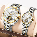 OLEVS 3186+3202 Couple Pair Watches Set Automatic Mechanical Self Winding Dress Matching Watch for His and Hers Valentines Day Gifts