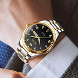 OLEVS 5563 Watches for Men Business Dress Analog Quartz Luxury Black Stainless Steel Waterproof Luminous Classic with Date Mens Wrist Watches Reloj para Hombre