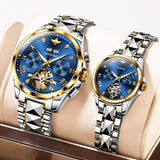 OLEVS 3186+3202 Couple Pair Watches Set Automatic Mechanical Self Winding Dress Matching Watch for His and Hers Valentines Day Gifts