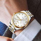 OLEVS 5563 Watches for Men Business Dress Analog Quartz Luxury Black Stainless Steel Waterproof Luminous Classic with Date Mens Wrist Watches Reloj para Hombre