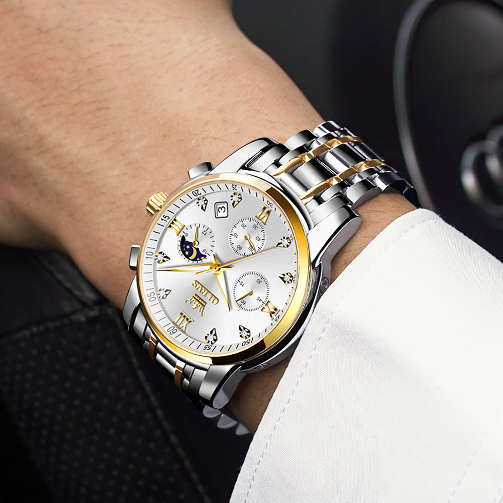 Two Tone Strap-White Dial Gold Trim