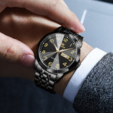 OLEVS 9970 Watches for men Business Dress Luxury Casual Analog Quartz Stainless Steel Waterproof Luminous Date Men Wrist Watches reloj para hombre Blue Dial
