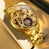 OUPINKE 3176 Men's Luxury Gold-Tone Dragon Tourbillon Dress Watch