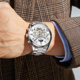 OLEVS 3640 Chronograph Watches for Men Waterproof Business Dress Analog Quartz Luxury Moon Phase Stainless Steel Roman Numeral Luminous Casual Mens Wrist Watches Reloj Para Hombre