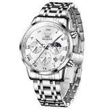 OLEVS Men Watch 5529 Stainless Steel Chronograph Roman Numerals Moon Phases Analog Quartz Dress Watch for Men