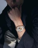 OLEVS 6670 Men Automatic Watch Diamond Skeleton Mechanical Luxury Self Winding Moon Phase Calendar Waterproof Wrist Watch for Men