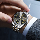 OLEVS 9970 Watches for men Business Dress Luxury Casual Analog Quartz Stainless Steel Waterproof Luminous Date Men Wrist Watches reloj para hombre Blue Dial