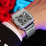 OLEVS 2958 Watches for Men Business Dress Chronograph Analog Quartz Square Dial Stainless Steel Waterproof Luminous Date Fashion Mens Wrist Watches Reloj Para Hombre