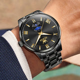 OLEVS 3638 Watches for Men Business Dress Waterproof Analog Quartz Stainless Steel Luminous Day Date Roman Numeral Classic Men Wrist Watches Reloj Para Hombre Black Dial