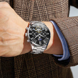 OLEVS 3640 Chronograph Watches for Men Waterproof Business Dress Analog Quartz Luxury Moon Phase Stainless Steel Roman Numeral Luminous Casual Mens Wrist Watches Reloj Para Hombre