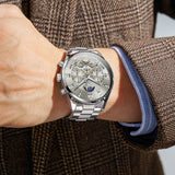 OLEVS 3640 Chronograph Watches for Men Waterproof Business Dress Analog Quartz Luxury Moon Phase Stainless Steel Roman Numeral Luminous Casual Mens Wrist Watches Reloj Para Hombre