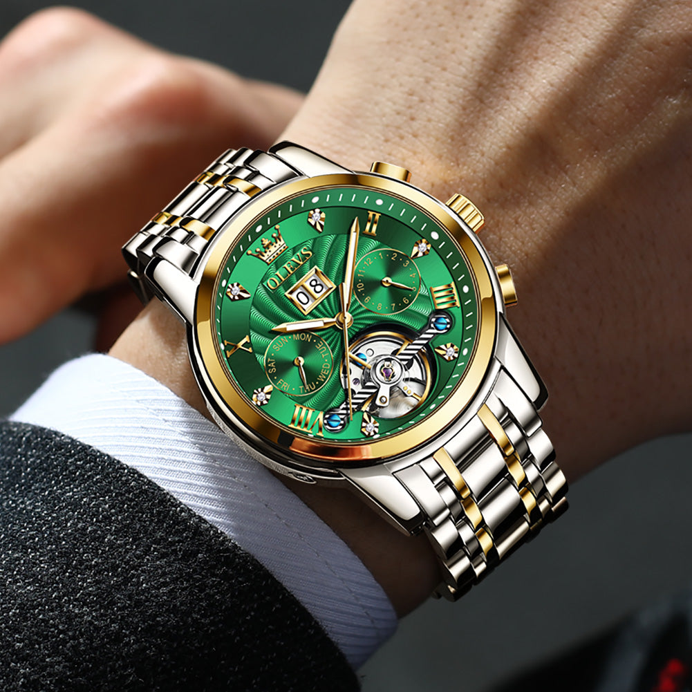 Two Tone Strap - Green Dial Gold Trim