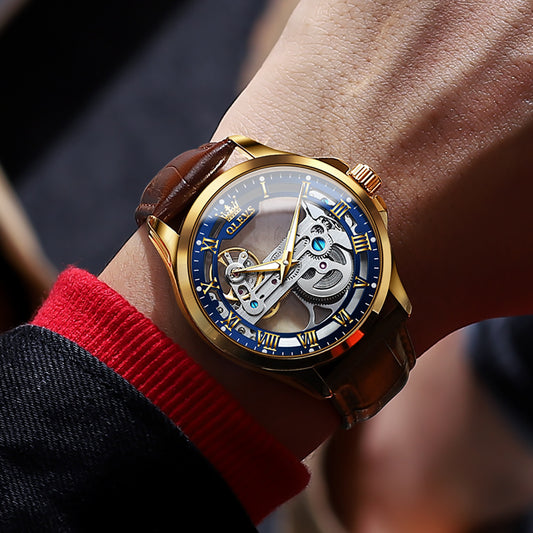 Brown Strap - Blue Dial Gold Trim