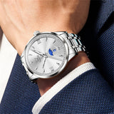 OLEVS 3646 Watches for Men Diamond Business Dress Casual Analog Quartz Stainless Steel Waterproof Luminous Day Date Men Wrist Watches Reloj Para Hombre White Dial