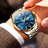 OLEVS 3620 Watches for Men Business Dress Analog Quartz Date Stainless Steel Easy Read Waterproof Luminous Luxury Casual Mens Wrist Watches Reloj Para Hombre Gold/Silver/Blue