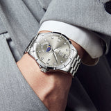 OLEVS 2956 Watches for Men Diamond Business Dress Casual Analog Moon Phase Calendar Quartz Stainless Steel Waterproof Luminous Date Men Wrist Watches Reloj Para Hombre White Dial