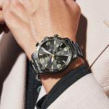 OLEVS 3678 Watches for Men Luxury Dress Chronograph Analog Quartz Gold Plated Stainless Steel Moon Phase Waterproof Luminous Date Fashion Mens Wrist Watches Reloj Para Hombre