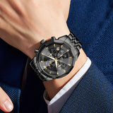 OLEVS 3673 Watches For Men Business Dress Luxury Casual Chronograph Multifunction Analog Quartz Stainless Steel Waterproof Luminous Moon Phase Date Men Wrist Watches Reloj Para Hombre White Dial