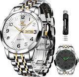 OLEVS 9970 Watches for men Business Dress Luxury Casual Analog Quartz Stainless Steel Waterproof Luminous Date Men Wrist Watches reloj para hombre Blue Dial