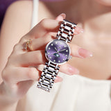 OLEVS 5573 Women's Quartz Watch with Arabic numerals and Diamond Dial Design, Blue Hands, Date Display, 3ATM Water Resistance