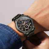 OLEVS 3660 Chronograph Watches for Men Fashion Dress Analog Quartz Moon Phase Stainless Steel Waterproof Luminous Date Luxury Mens Wrist Watches Reloj Para Hombre Rose/Black
