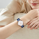 Blue Strap-White Dial Rose Trim